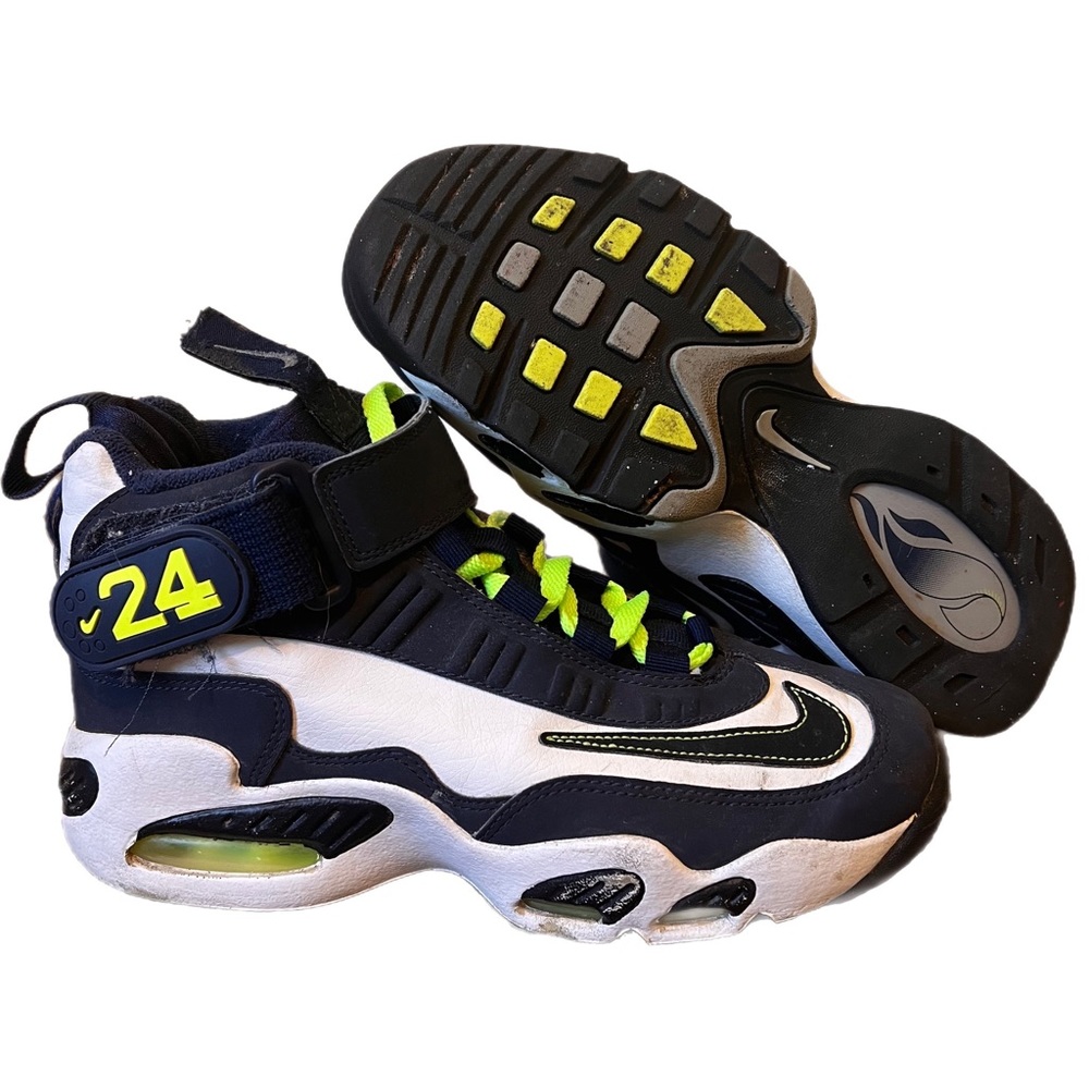 NIKE AIR GRIFFEY MAX 1 (GS) 437353 101 YOUTH 4.5 Navy Blue & White Neon Green